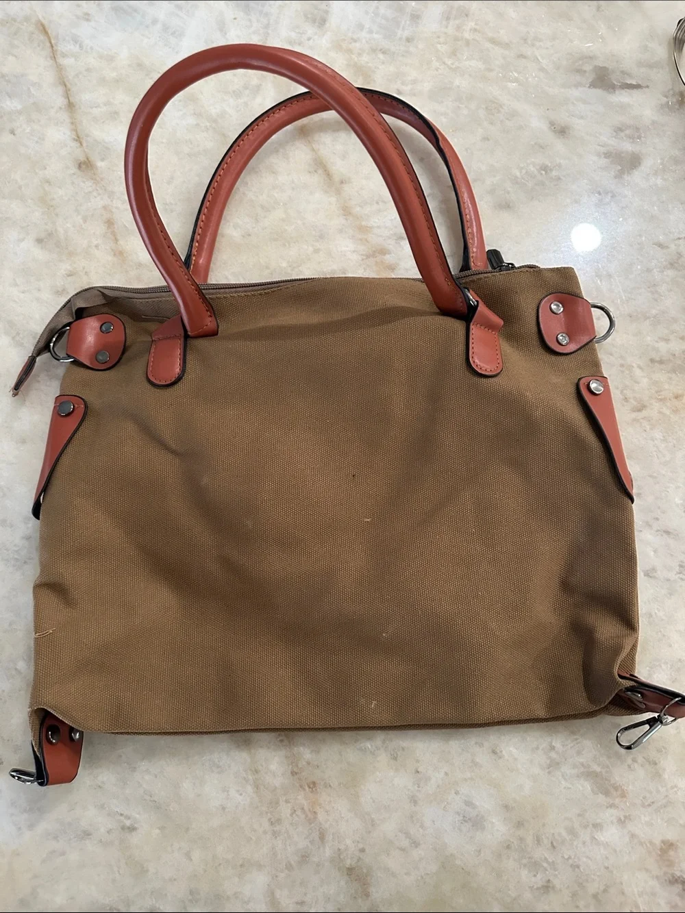 Paris Stamp Canvas Tote Bag with Tan and Brown Accents